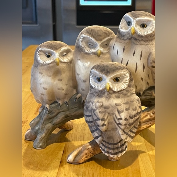 Vintage Owls Figurine Fred Aman Limited Edition 4 Sleepy Owls Branch Enesco - Picture 4 of 14